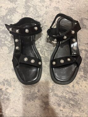 Zara Black Gladiator Sandals with Pearl Studs